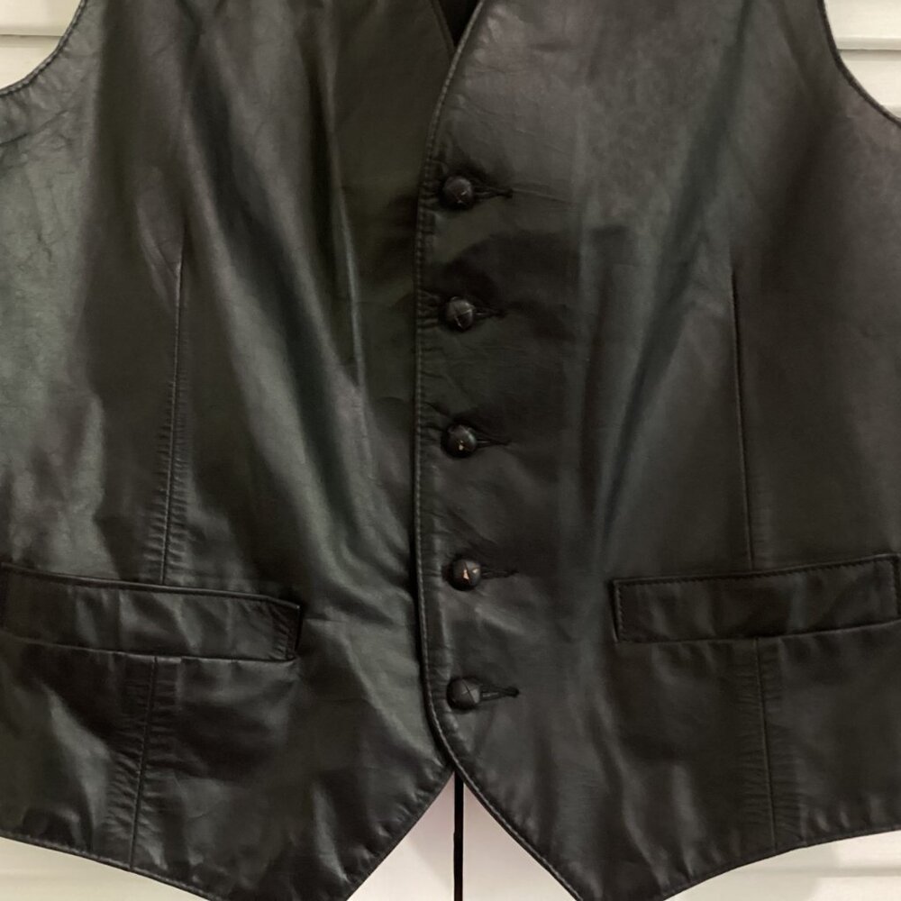 Vintage Diamond Leathers  Black Leather Mens Western Vest Size 42 Biker Jacket - Picture 8 of 13